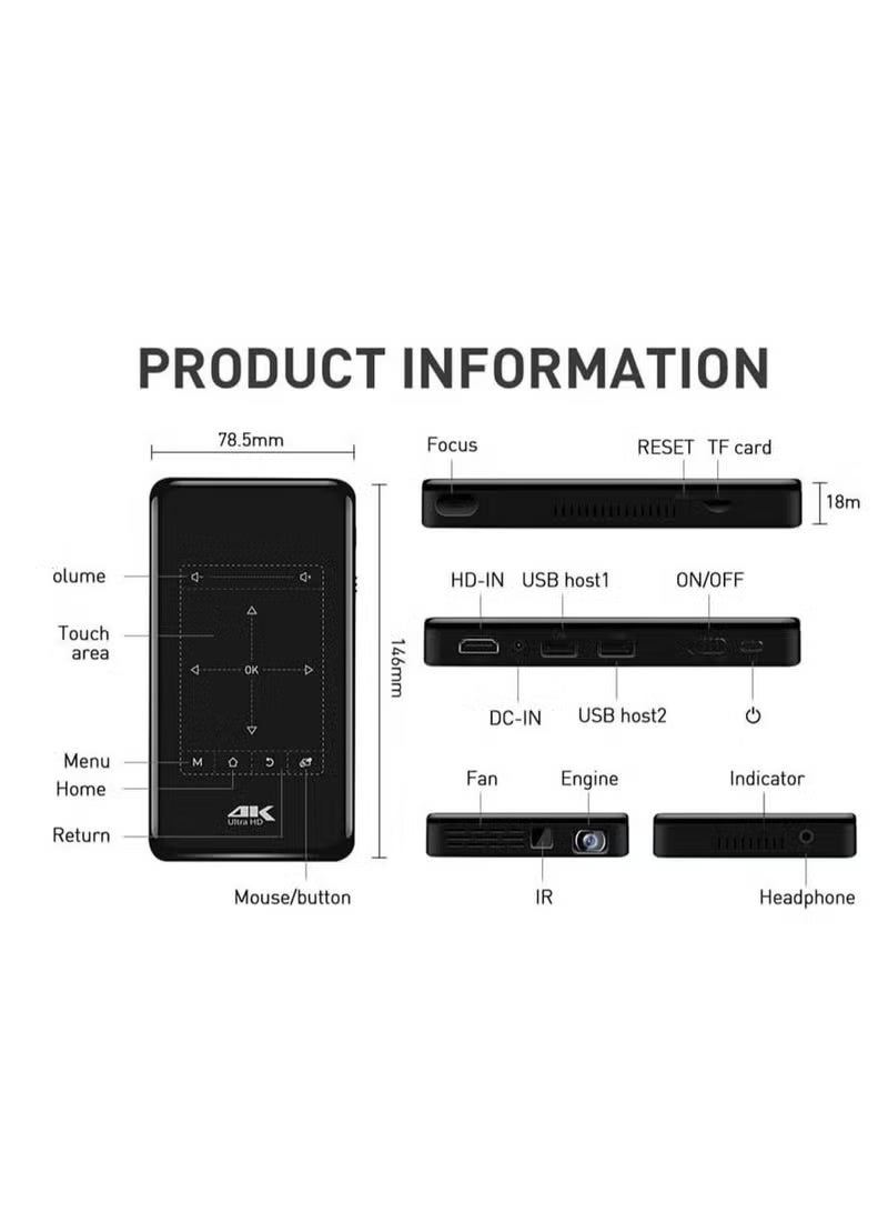 TIGER BP09 Portable Rechargeable 4K Mini Projector with Bluetooth, Built-in Android Smart System, Ultra HD LED Home Cinema Projector with Keystone Correction for Movies and Streaming - Image 4