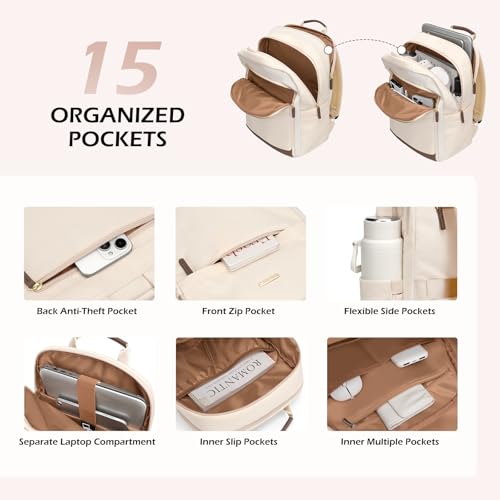 GOLF QUALITY Laptop Backpack for Women Travel Carry On Bag Weekender Business Multilayer Personal Item Backpack,16 Inch,WApricot - Image 2