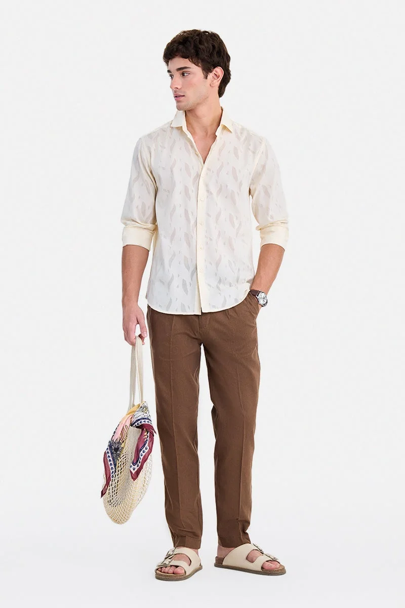 سنيتش Cream Textured Long Sleeve Regular Fit Party Shirt