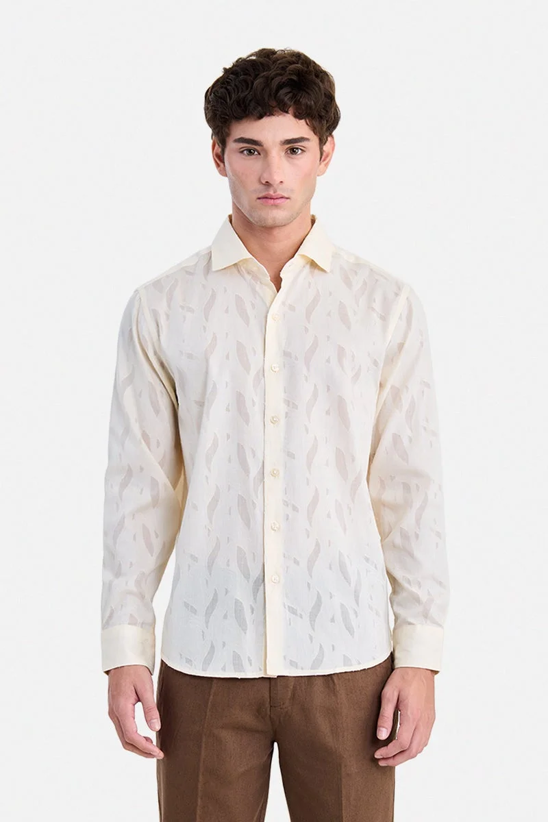 سنيتش Cream Textured Long Sleeve Regular Fit Party Shirt