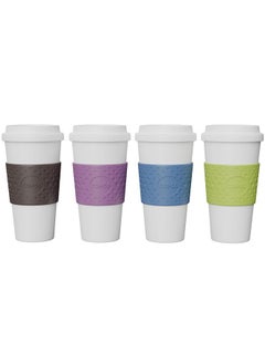 Copco Acadia Travel Mug (4-Pack), 16oz Insulated Coffee Mug with Double-Walled Plastic, Leak-Proof Lid - Microwave & Dishwasher Safe, Non-Slip Sleeve, Hot & Cold Drinks - Light Colors