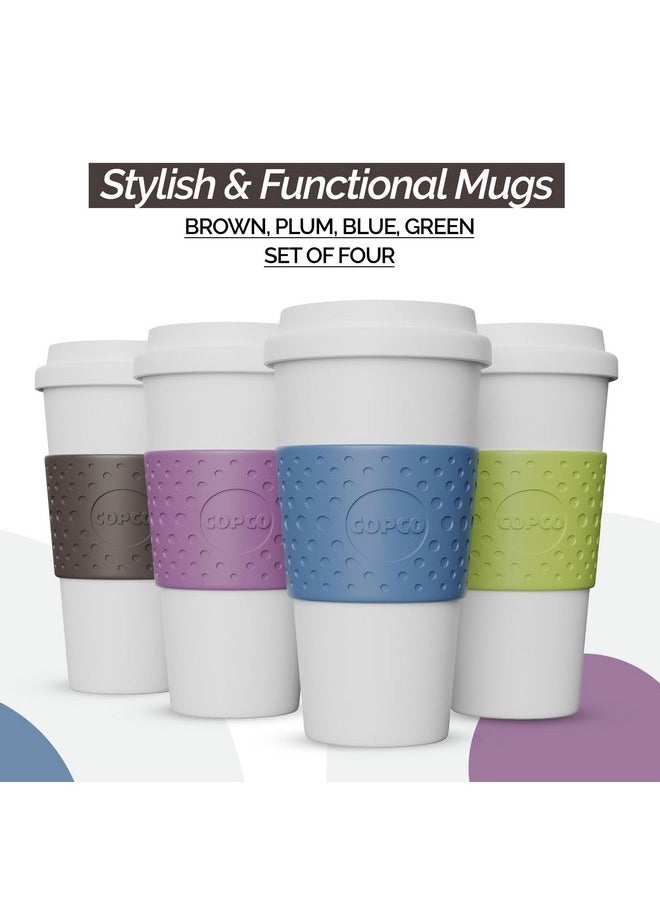 Copco - Copco Acadia Travel Mug (4-Pack), 16oz Insulated Coffee Mug with Double-Walled Plastic, Leak-Proof Lid - Microwave & Dishwasher Safe, Non-Slip Sleeve, Hot & Cold Drinks - Light Colors - Image 1