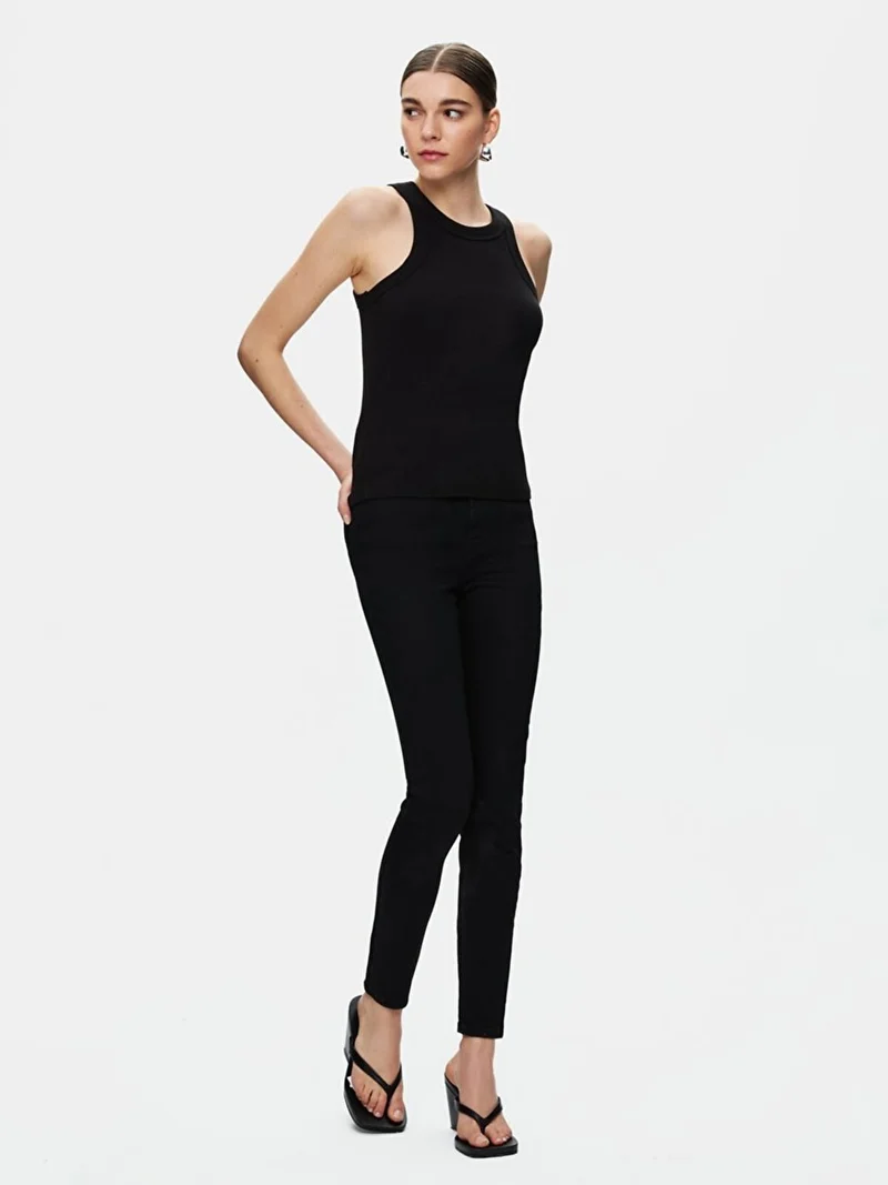 Women's Strappy Crew Neck Black Undershirt