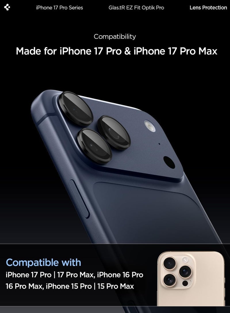 Spigen Glastr Ez Fit Optik Pro for iPhone 17 Pro MAX / 17 Pro / 16 Pro MAX / 16 Pro / 15 Pro Max / 15 Pro Camera Lens Protector (2 Pack) - Black - Image 2