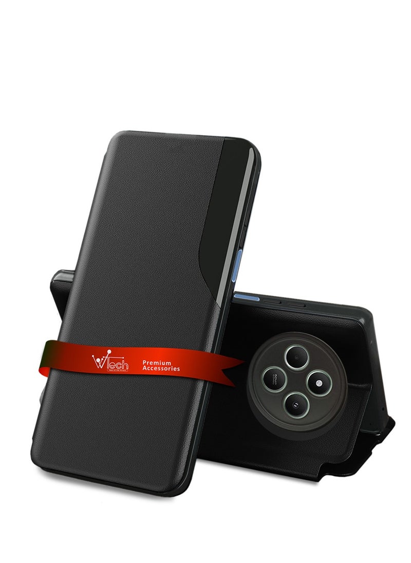 دبليو تيك Xiaomi Redmi 14C 4G 2024 / Xiaomi Redmi 14R 5G 2024 / Xiaomi Redmi A4 5G 2024 جراب هاتف ذكي مرآة نافذة فليب غطاء تنبيه تلقائي للنوم - أسود  - Image 1