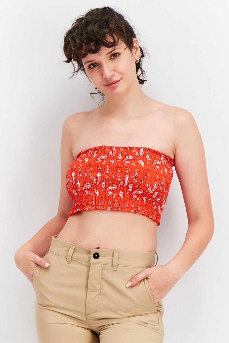 PUMA Women Straight Across Strapless Textured Tube, Red/White - Image 1