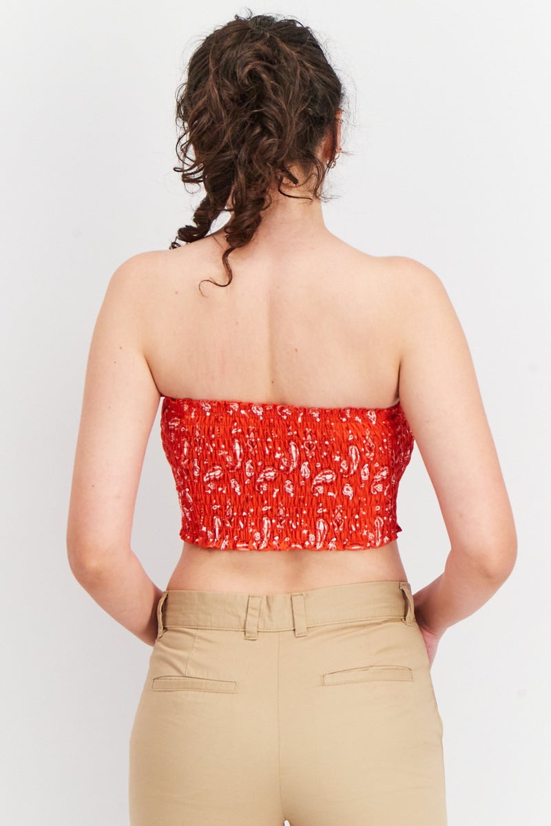 PUMA Women Straight Across Strapless Textured Tube, Red/White - Image 3