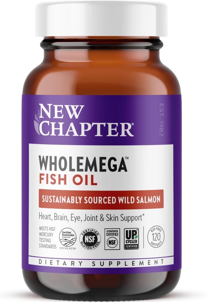 New Chapter Wholemega Fish Oil Supplement  Wild Alaskan Salmon Oil with Omega3  Vitamin D3  Astaxanthin  Sustainably Caught  120 ct 1000mg Softgels - Image 1