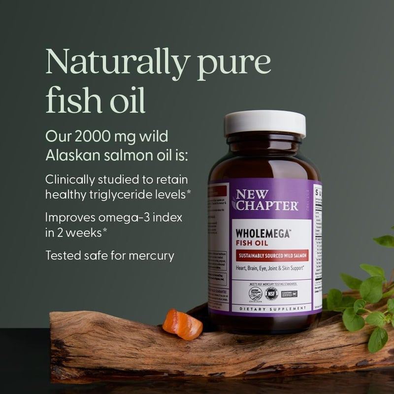 New Chapter Wholemega Fish Oil Supplement  Wild Alaskan Salmon Oil with Omega3  Vitamin D3  Astaxanthin  Sustainably Caught  120 ct 1000mg Softgels - Image 4