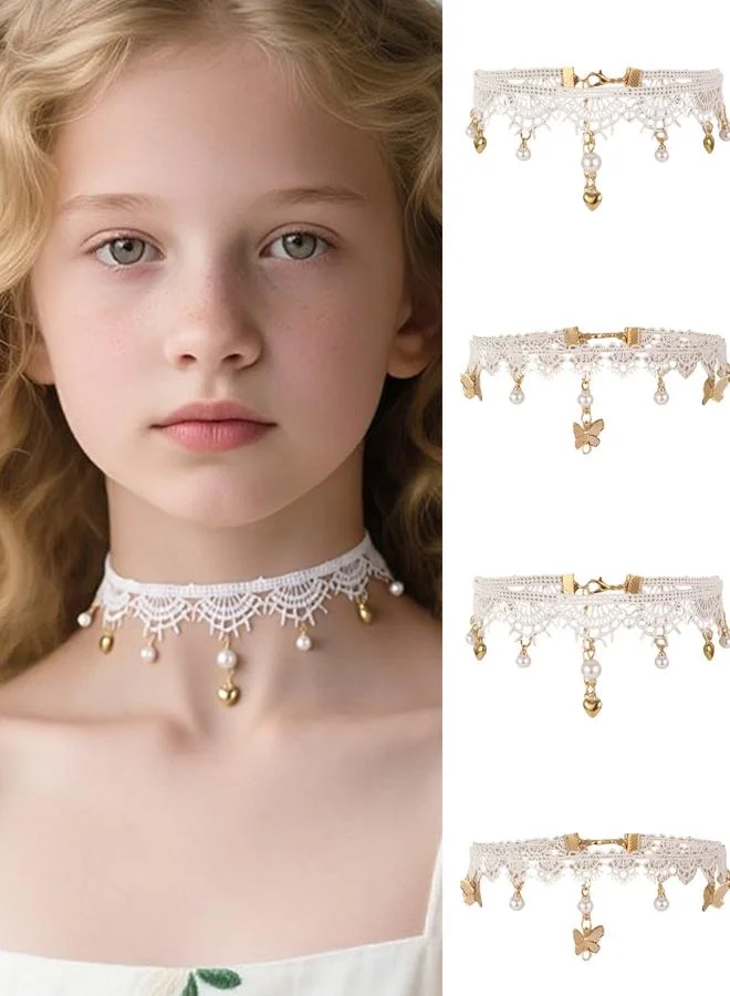 Take Two Girls White Lace Choker Necklace with Charms