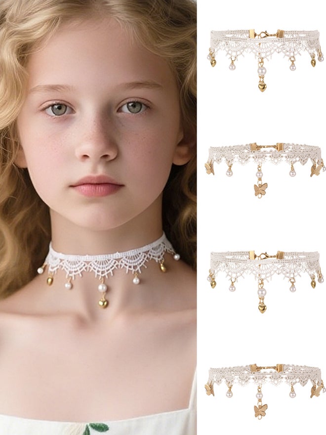 Take Two Girls White Lace Choker Necklace with Charms - Image 1