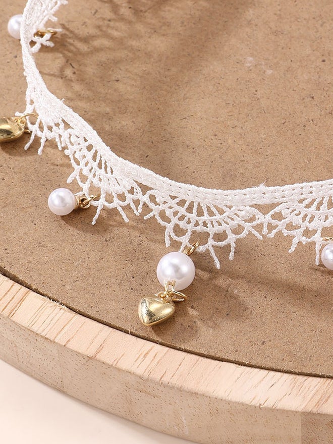 Take Two Girls White Lace Choker Necklace with Charms - Image 4