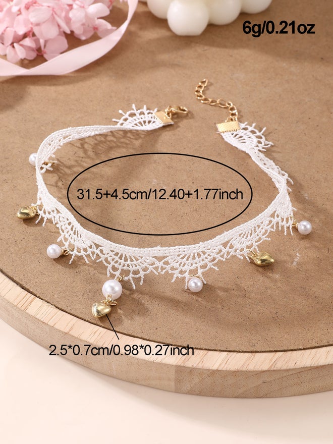 Take Two Girls White Lace Choker Necklace with Charms - Image 5