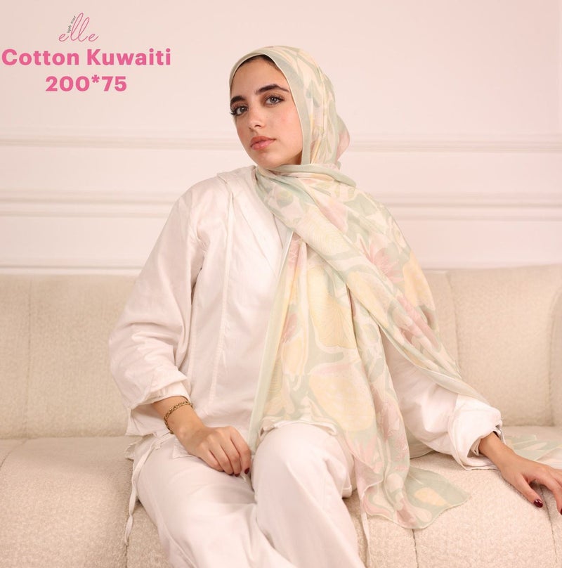طرحة وشاح حجاب إسلامي قطن كويتي فاخر للنساء – للمناسبات والاستخدام اليومي – مقاس 200 × 75 سم