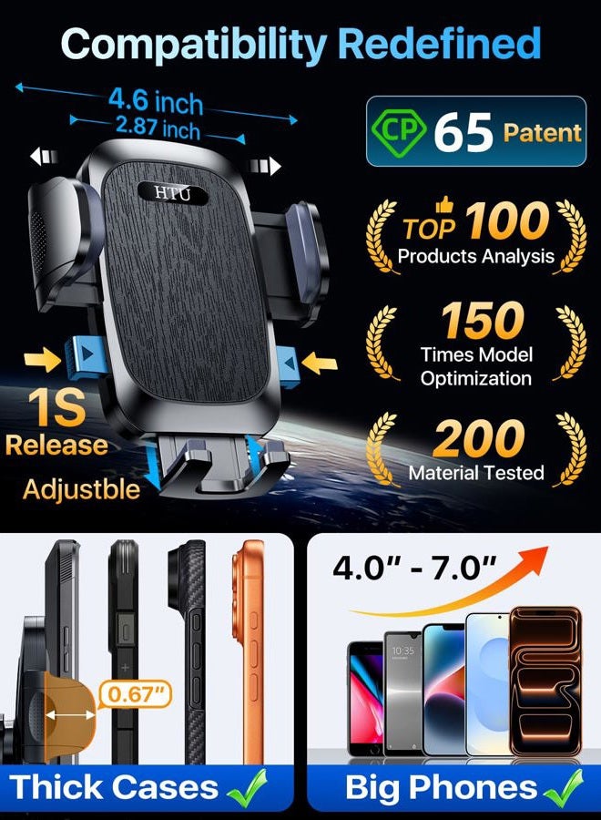 HTU Universal Cell Phone Holder Car Dashboard Windshield Air Vent Car Mount Holder for iPhone Samsung All Phones and Cars - Image 4
