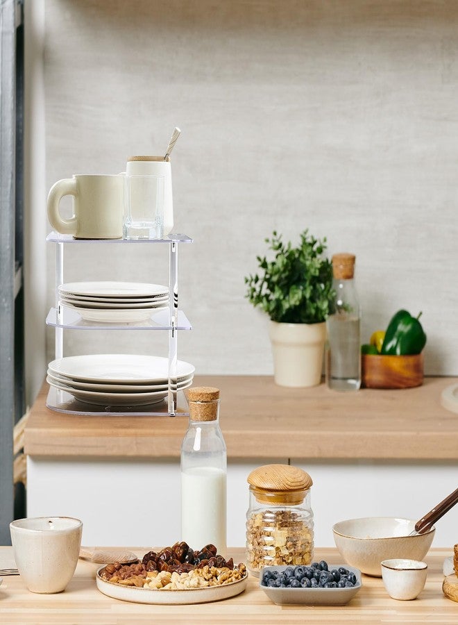 Vicenpal 3-Tier Plate Organizer for Cabinet, Clear Acrylic Corner Shelf for Dishes Bowls, Corner Rack for Kitchen Counter, Bathroom Storage, 10" D x 10" W x 8.82" H - Image 5
