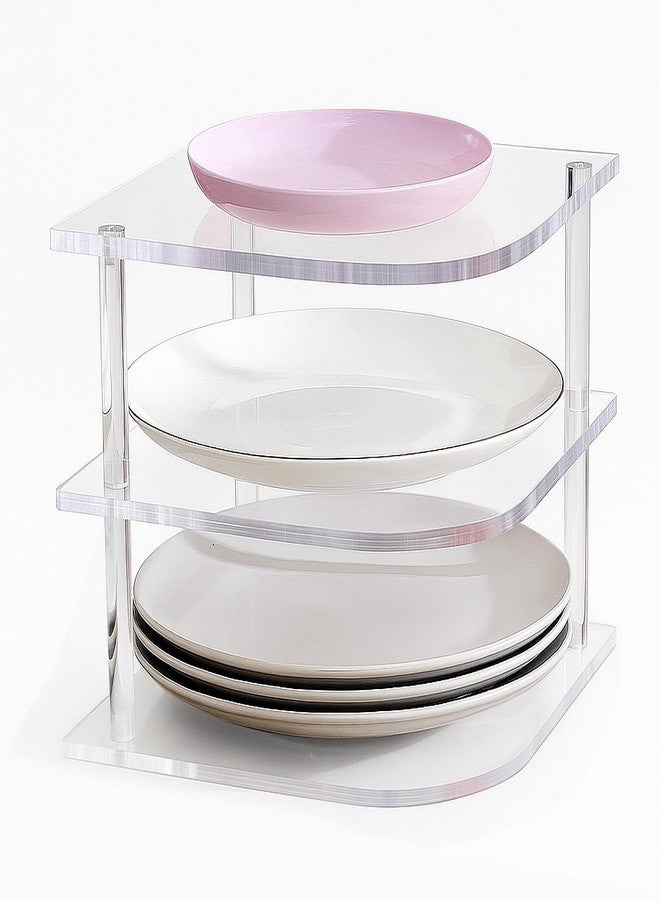 Vicenpal 3-Tier Plate Organizer for Cabinet, Clear Acrylic Corner Shelf for Dishes Bowls, Corner Rack for Kitchen Counter, Bathroom Storage, 10" D x 10" W x 8.82" H - Image 1