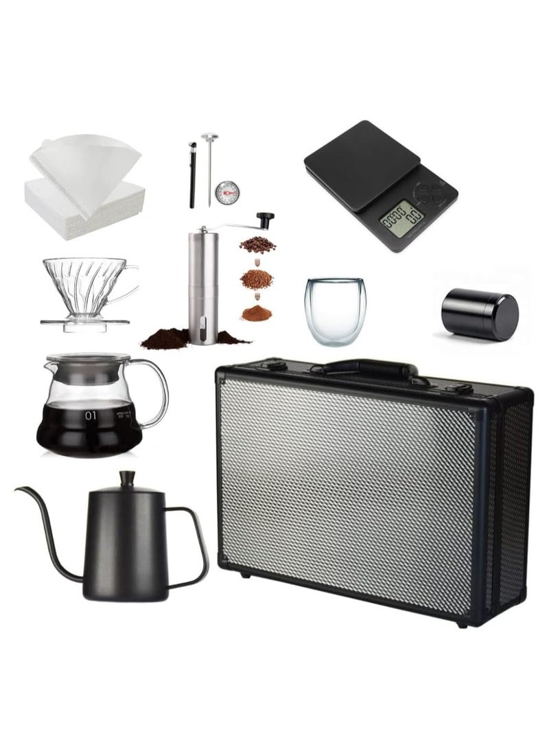 DIGI CORE V60 Upgraded Pour Over Coffee Kit Complete Barista Set with 360ml Glass Server, 600ml Kettle, Manual Grinder, Scale with Timer, Filters, Travel Bag & Accessories - Image 1