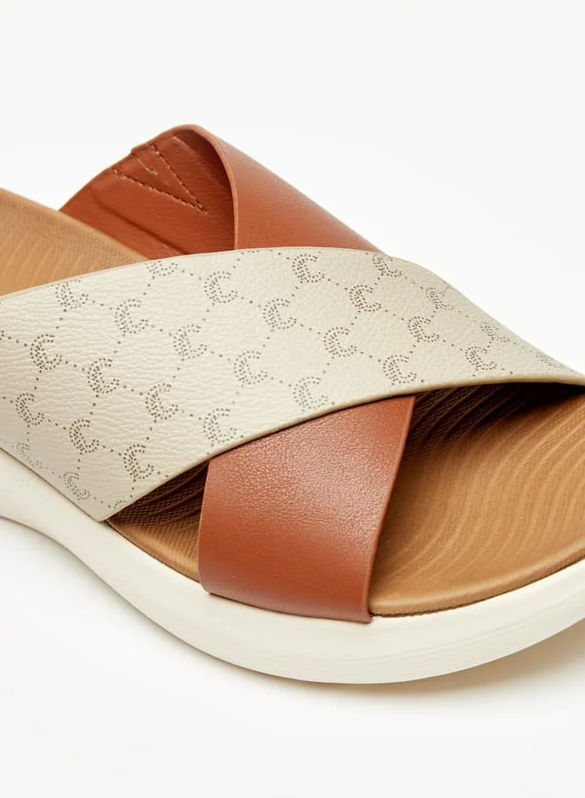 Le Confort Women Monogram Print Slip-On Flatform Sandals