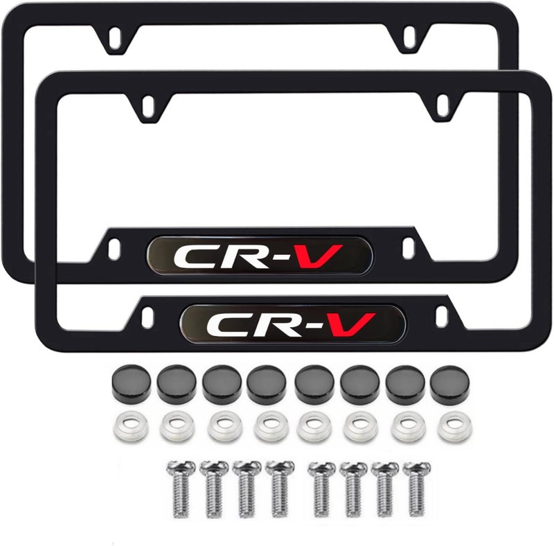 HUIANTS 2PCS License Plate Frames Compatible with Honda CRV Cars, Universal Aluminum Alloy Car License Plate Holders with 4 Holes for CR-V Ownersï¼ˆIt Will not Cover The License Plateï¼‰ - Image 1