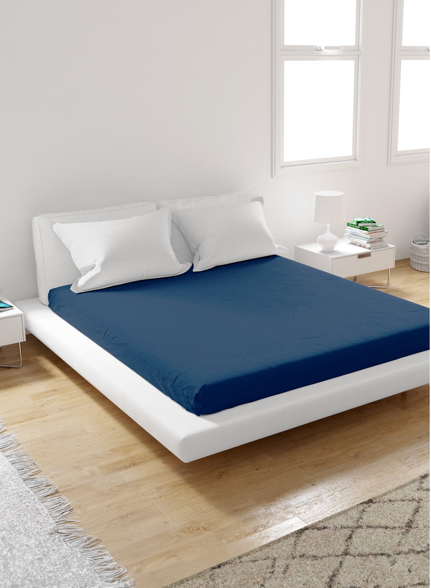 American Linen Double Fitted Sheet 100% Cotton 200 Thread Count Breathable Bedding Sheet Comfortable Bed Sheets For Bedroom  160 x 200 cm Blue