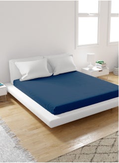 Double Fitted Sheet 100% Cotton 200 Thread Count Breathable Bedding Sheet Comfortable Bed Sheets For Bedroom  160 x 200 cm Blue