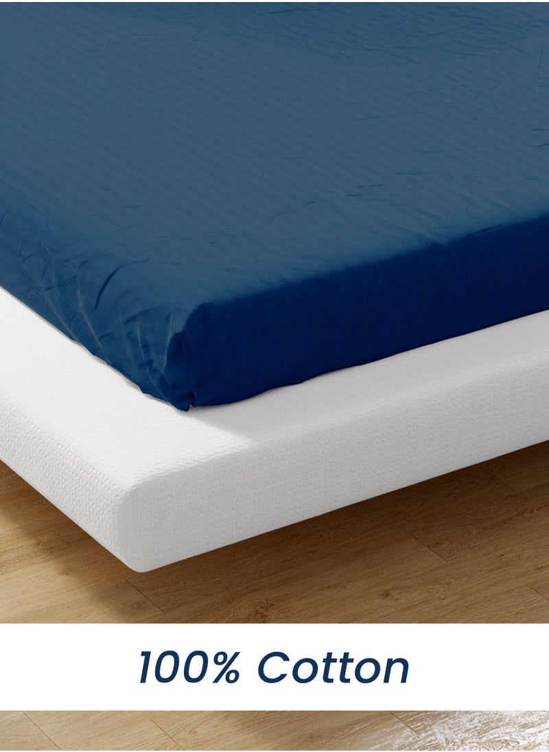 American Linen Double Fitted Sheet 100% Cotton 200 Thread Count Breathable Bedding Sheet Comfortable Bed Sheets For Bedroom  160 x 200 cm Blue  - Image 2