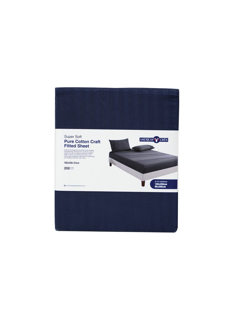 American Linen Double Fitted Sheet 100% Cotton 200 Thread Count Breathable Bedding Sheet Comfortable Bed Sheets For Bedroom  160 x 200 cm Blue  - Image 5