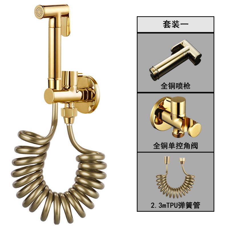 All-Copper Toilet Flushing Spray Gun Bidet Toilet One In And One Out Angle Valve Bathroom Pressurized Flush Gun Faucet - Image 1