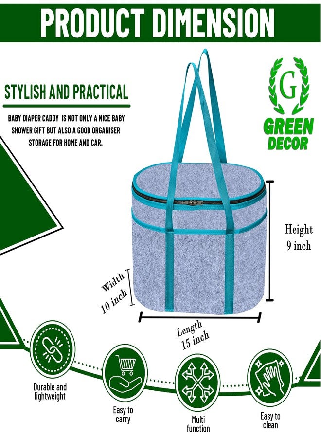 GREEN DECOR Non Woven Fabric Cute Oval Shape Diaper Caddy Bag with Handle & ZipLock for Smart Mothers Baby Diaper Caddy Wipes Felt Storage Organizers,Foldable & Portable(Grey&AquaBlue- 15X10X9 Inch) - Image 2