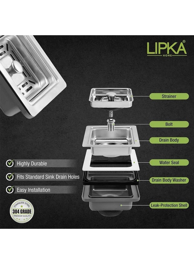 Lipka موصل حوض ليفكا 4.5 بوصة مربع - موصل تصريف من الفولاذ المقاوم للصدأ 304 مع تشطيب كروم مضاد للصدأ | موصل نفايات ثقيل للحوض والمغسلة ومنطقة الاستخدام | متين ومقاوم للتآكل - Image 3