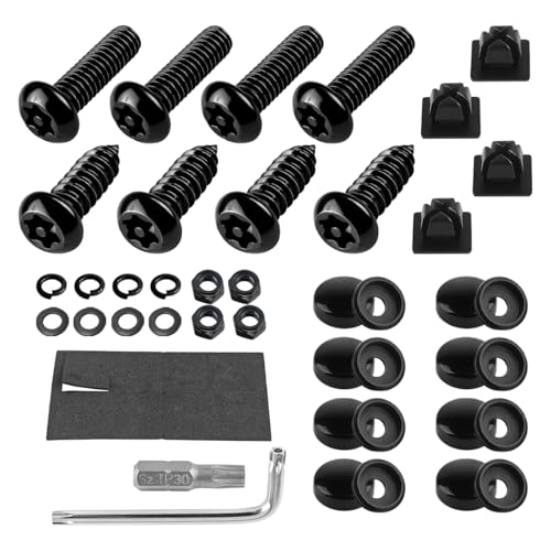 YALOK Anti Theft License Plate Screws Kits Rustproof Stainless Steel Car Tag Plate Mounting Hardware M6 14 Tamper Proof Fastener Nut Caps Cover for Front Rear Frame Holder MountingATBlack8