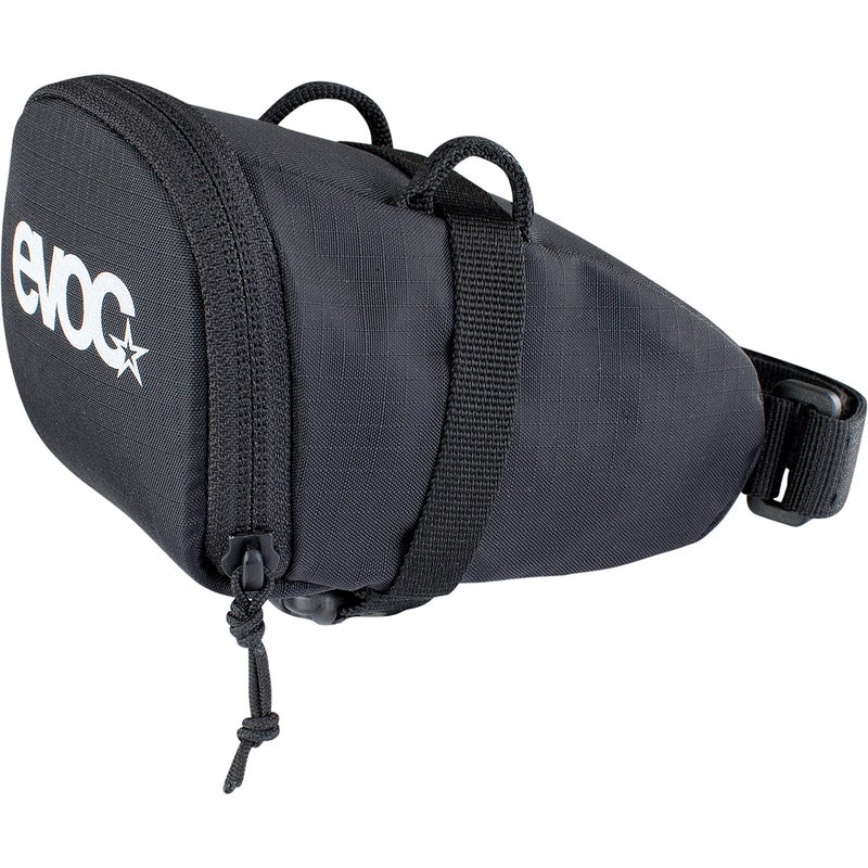 EVOC SEAT BAG saddle bag for compact storage under the seat; under seat bicycle bag (0.5l capacity, lightweight, quick assembly thanks to buckle, reflective logo), Black - Image 1