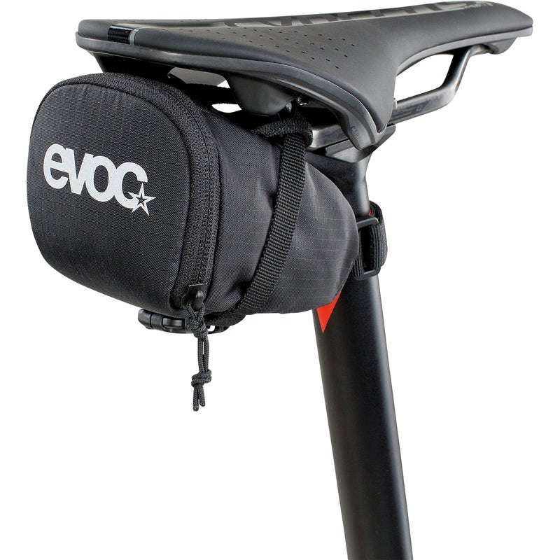 EVOC SEAT BAG saddle bag for compact storage under the seat; under seat bicycle bag (0.5l capacity, lightweight, quick assembly thanks to buckle, reflective logo), Black - Image 2