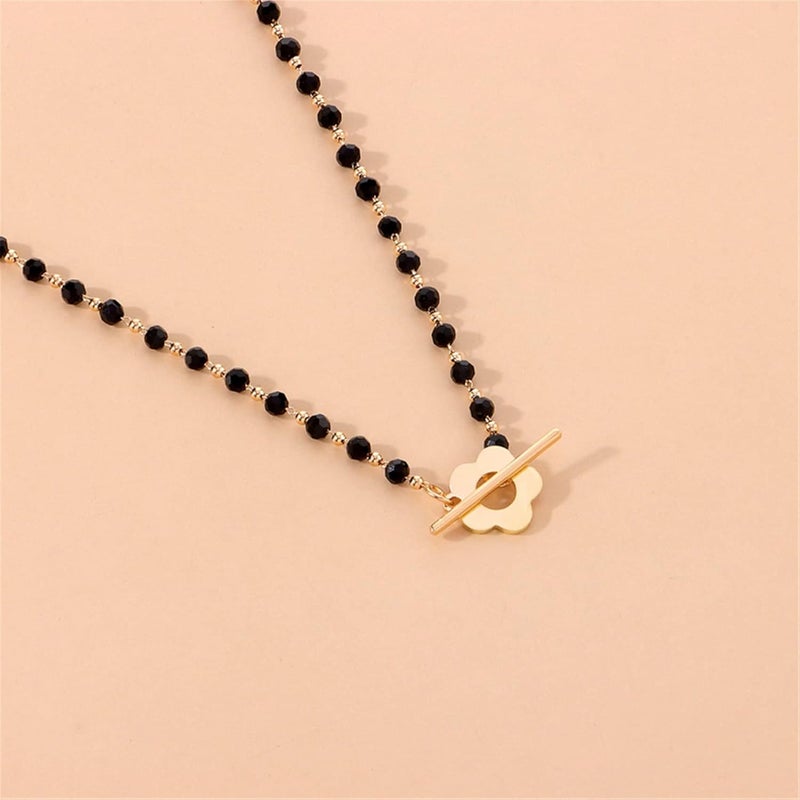 cheekyglo Flower Toggle Clasp Choker Necklace Paper Clip Crystal Glass Bead Necklace Vintage Charm Jewelry for Women,Gold - Image 5