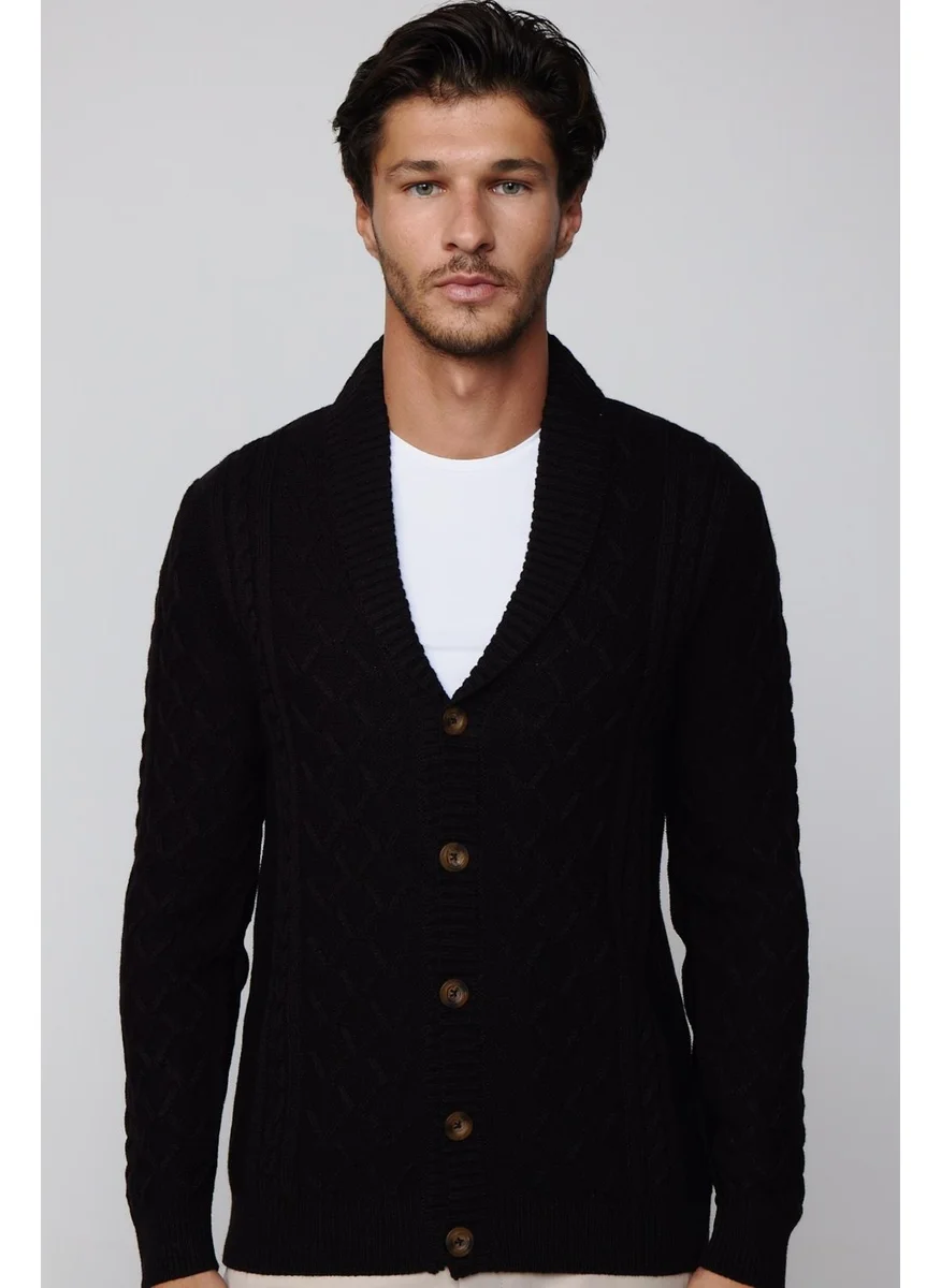 تودورس Slim Fit Slim Cut Patterned Soft Texture Buttoned Black Men's Cardigan