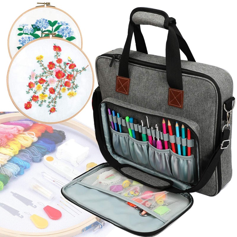 looen Embroidery Project Bag, Embroidery Kits Storage Bag,Multifunctional Bag for Crochet Hooks Embroidery Floss Organizer String Bracelet Kit Sewing Thread Accessories - Image 1