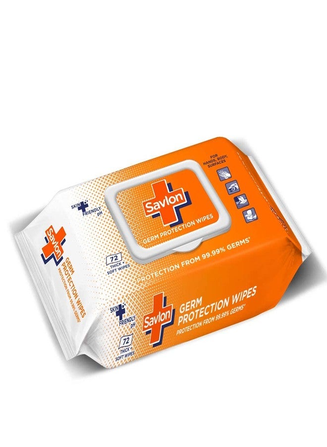 Savlon Germ Protection Wet Wipes - Thick & Soft, Multipurpose, Fresh & Fragrant Wipes with Fliptop Lid | For Face Cleaning & Surface Cleaning | 72 Pulls Per Pack - Image 1