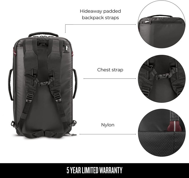 Solo New York Hybrid Backpack Duffel  Convertible Travel Duffle Bag for Men  Women Carry On Size Use for Gym Flights or Work Separate Shoe Compartment Padded Straps  AllStar Black - Image 4