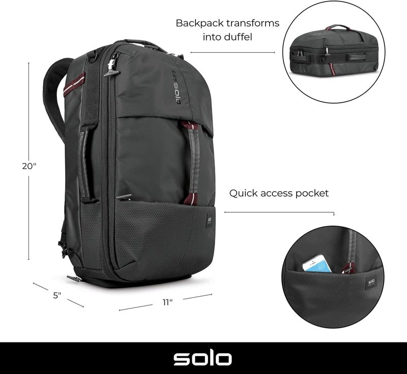 Solo New York Hybrid Backpack Duffel  Convertible Travel Duffle Bag for Men  Women Carry On Size Use for Gym Flights or Work Separate Shoe Compartment Padded Straps  AllStar Black - Image 2