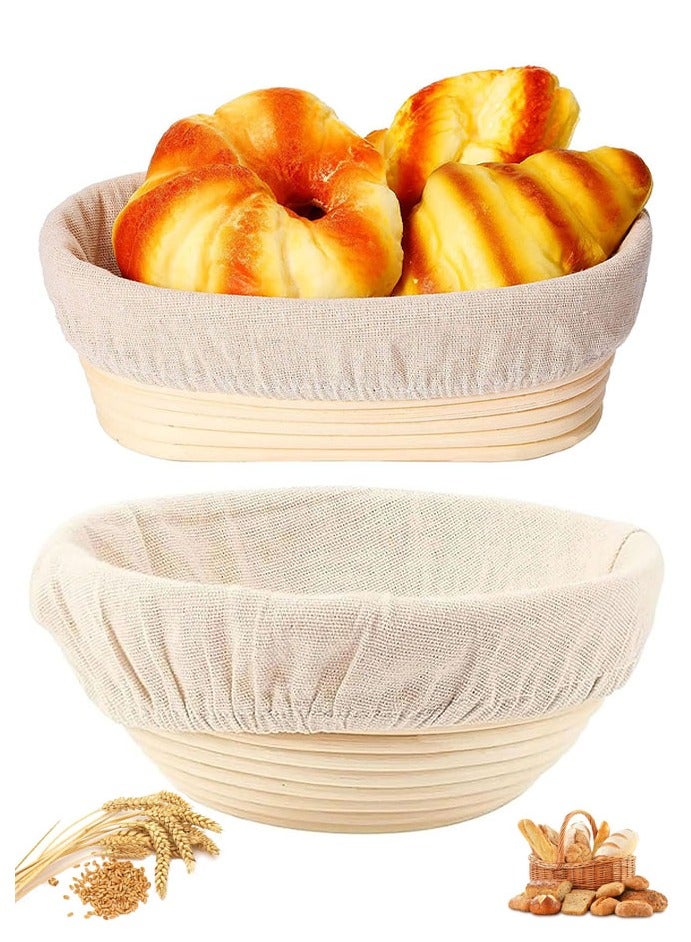 Bread Proofing Baskets Set, 2 Pack Banneton Bread Proofing Basket 9 inch Round & 10 inch Oval Proofing Bowls with Liner Making Baking Fermentation Tools Supplies for Professionaland Home Bakers - Image 1