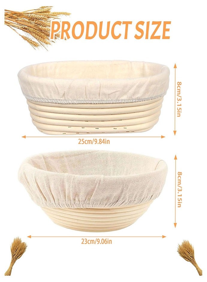 Bread Proofing Baskets Set, 2 Pack Banneton Bread Proofing Basket 9 inch Round & 10 inch Oval Proofing Bowls with Liner Making Baking Fermentation Tools Supplies for Professionaland Home Bakers - Image 2