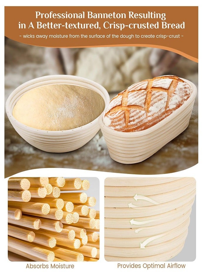 Bread Proofing Baskets Set, 2 Pack Banneton Bread Proofing Basket 9 inch Round & 10 inch Oval Proofing Bowls with Liner Making Baking Fermentation Tools Supplies for Professionaland Home Bakers - Image 3