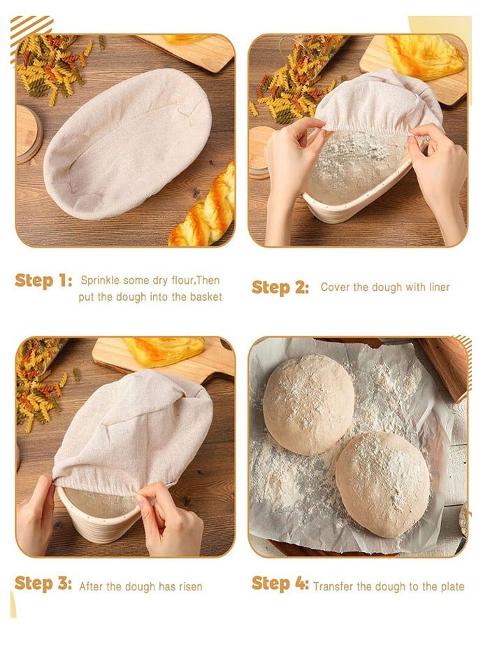 Bread Proofing Baskets Set, 2 Pack Banneton Bread Proofing Basket 9 inch Round & 10 inch Oval Proofing Bowls with Liner Making Baking Fermentation Tools Supplies for Professionaland Home Bakers - Image 4