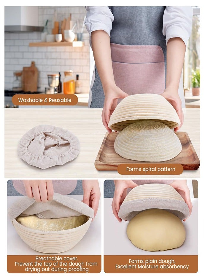 Bread Proofing Baskets Set, 2 Pack Banneton Bread Proofing Basket 9 inch Round & 10 inch Oval Proofing Bowls with Liner Making Baking Fermentation Tools Supplies for Professionaland Home Bakers - Image 5