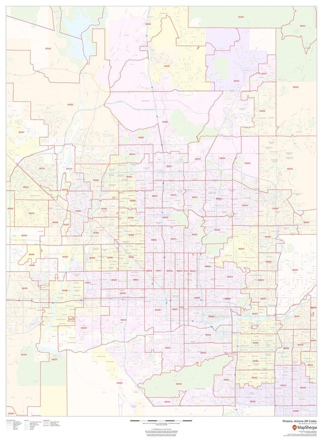MapSherpa Phoenix, Arizona Zip Codes - 36" x 48" Laminated Wall Map - Image 1