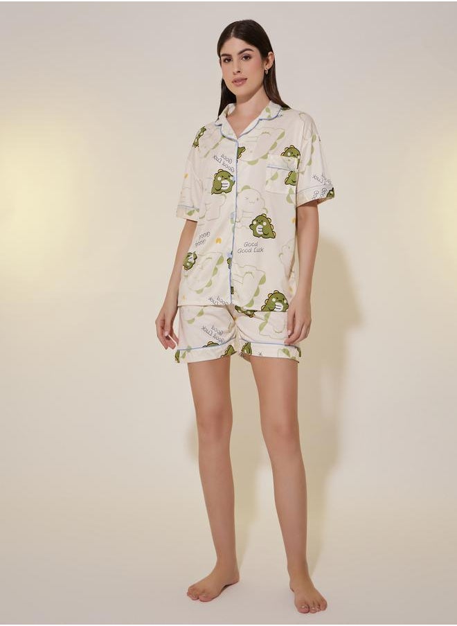 Take Two Dinosaur Print Short Sleeve Shirt, Shorts and Pyjama Set  - Image 2