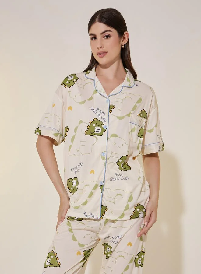 Take Two Dinosaur Print Short Sleeve Shirt, Shorts and Pyjama Set