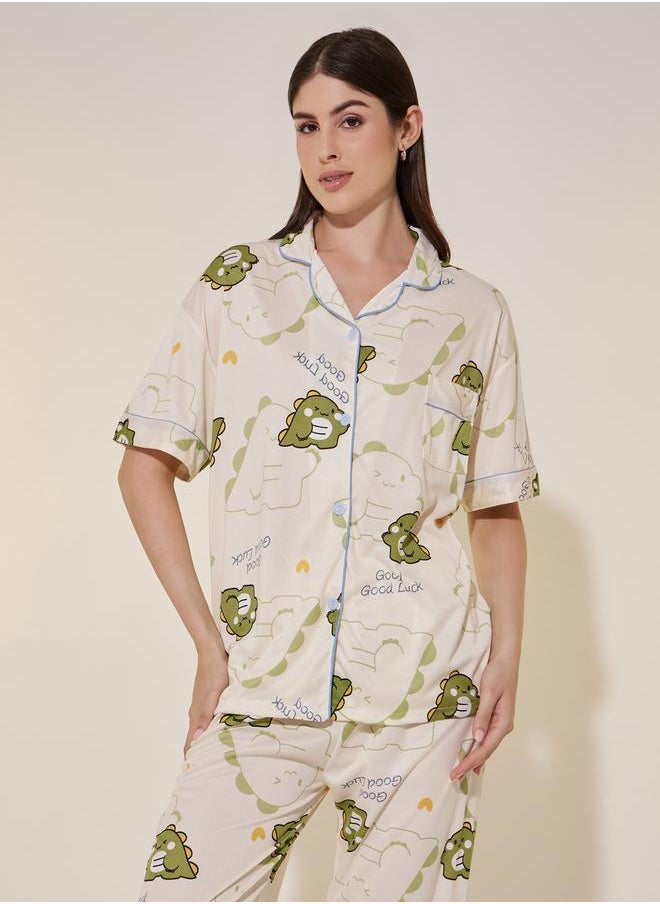 Take Two Dinosaur Print Short Sleeve Shirt, Shorts and Pyjama Set  - Image 3