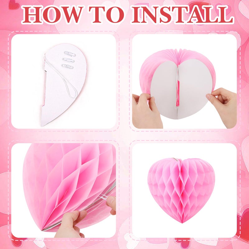 FOIMAS 12pcs Valentine's Day Heart Honeycomb Decoration Heart-Shaped Hanging Decoration for Valentine's Day Wedding Birthday Engagement Party Decor, Pink Red and Light Pink - Image 3